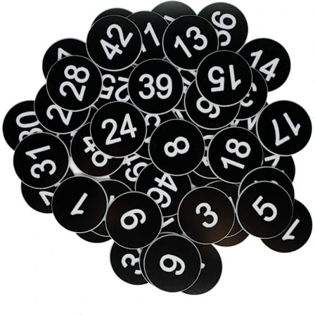 Nummerbrikker i plast, graverede nummererede brikker, ID-brikker, nøglebrikker uden hul (1-50)