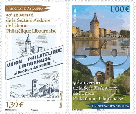 Fransk Andorra - Diptyk: Union Philatélique Libournaise 50 år - Postfrisk frimærke