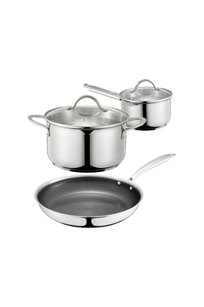 Dorre - Kosmos Kjøkkensett i rustfritt stål - 2 kasseroller i rustfritt stål (1,5 l og 3 l) og stekepanne i rustfritt stål ( Eminence ) Ø28 cm - Sølv 