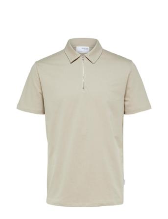 Slhrelax-Terry Ss Zip Polo Ex Beige Selected Homme