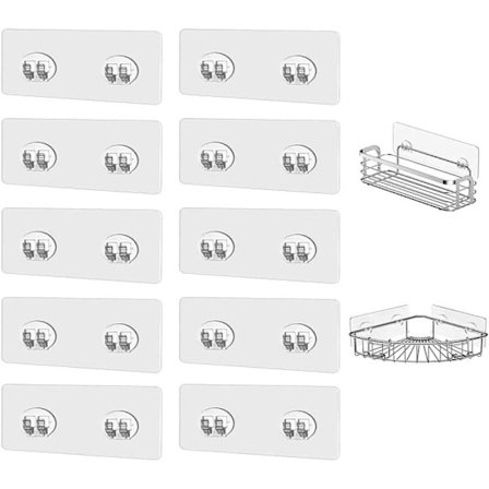 10 stk. Transparente Selvklæbende Kroge, Stærke Selvklæbende Kroge, Erstatning for Brusehylde, til Badeværelses- og Køkkenhylder