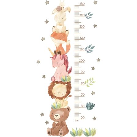 Lasten pituusmitta - Tarra seinälle - Pituusmitta - Metsäeläimet seinätarra - Lahja pojille ja tytöille - S