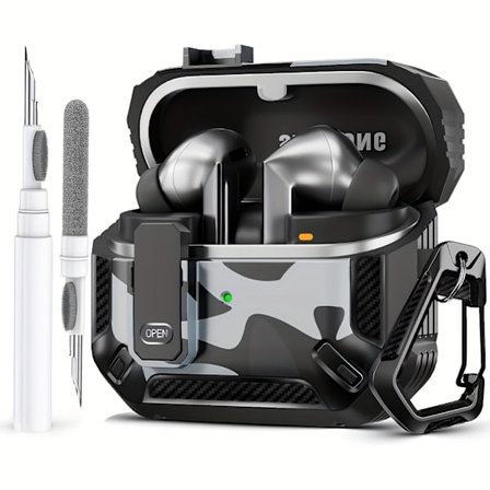 Kompatibel med Galaxy Buds 3 Fodral & Galaxy Buds 3 Pro Fodral, med Rengöringskit Fullständigt Stötsäkert Kolfiberskyddsfodral för Galaxy Buds 3 Pro