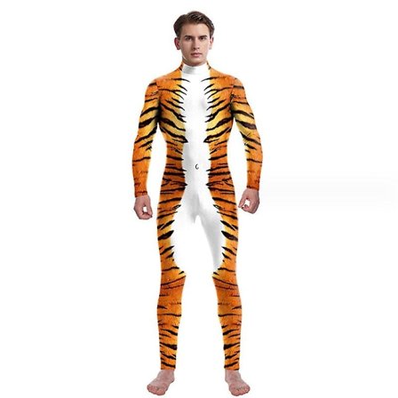 Kvinners Halloween Tiger Costume Cosplay Bodysuit 3d Skinny Stretch Costume
