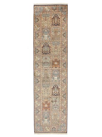 Oriental Kashmir Pure Silk Rug 79X296 Runner Brown/Orange Silk, India