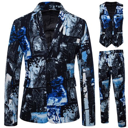 Herr 3- print kostym Casual Party Tux Slim Fit Outfit