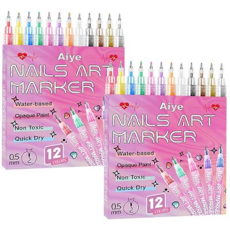 12 Färger Akryl Nagelkonst Pennset DIY Nagelmarkör 3D Gel Nagellack Pennor för[YJD]