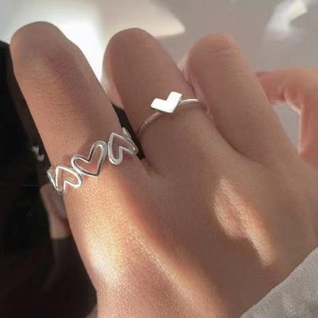 Kpop Punk Love Heart Ring Set Personlighet Vintage Silver Färg Geometrisk kedja Fingerringar för kvinnor Mode smycken Party Present