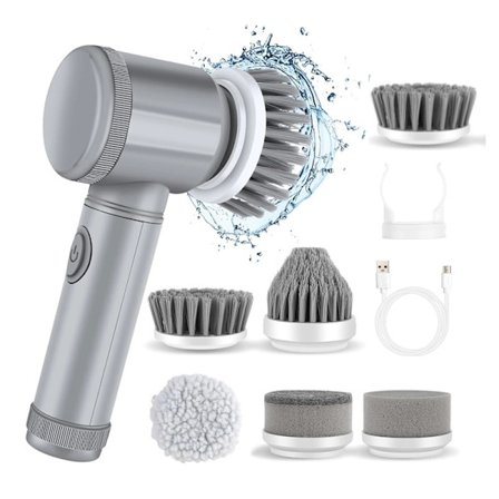 Elektrisk rengjøringsbørste 7 i 1, for rengjøring av bad og kjøkken (grå)