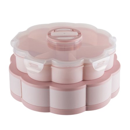 Kronbladsformad Roterande Snack Box Bord Godis Snacks Förvaringsbricka Dubbellager Hushåll