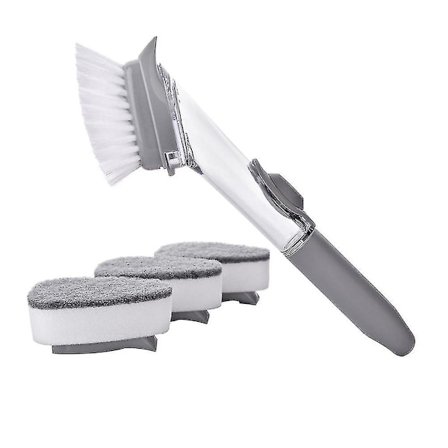 Långhandtag Automatisk Flytande Tvätt Rengöring Borste Bärbar Svamp Skrubbers Borste (1st Huvud Och 3st Svamp)