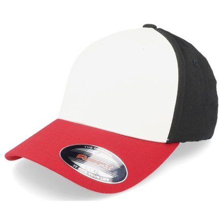 Flexfit - Vit flexfit Keps - White/Red/Black 3-tone Flexfit @ Hatstore