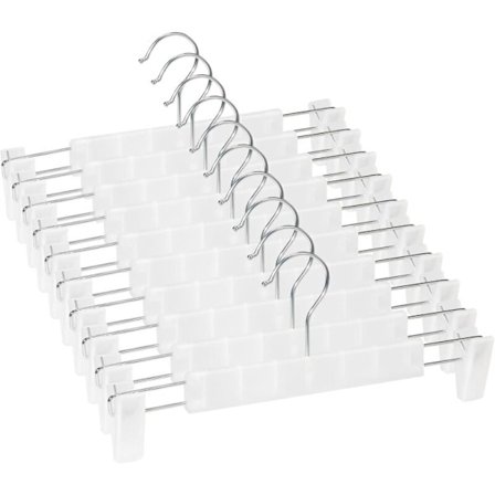 10-pakning Kjolhengere, Buksehengere, med 2 Sklisikre og Justerbare Klemmer, for Oppheng av Bukser, Sokker, Skjørt - Transparent