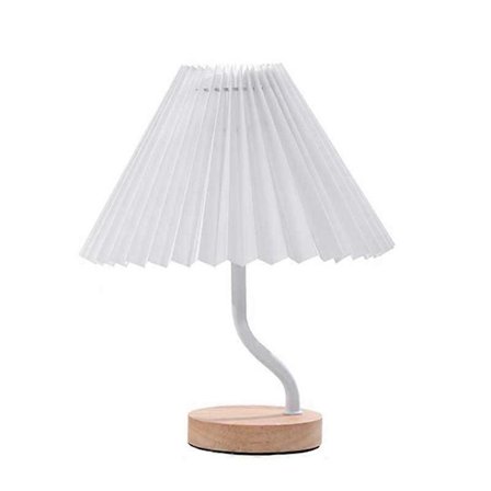 Trefärgsdimning Nordisk Bordslampa USB Vintage Plisserad Tygbordslampa Träfot Bordslampa med Fästesspår A