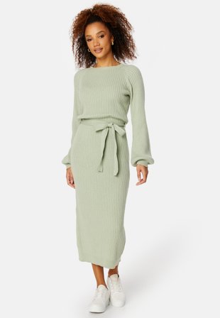 BUBBLEROOM Round Neck Rib Knitted Midi Dress Klær