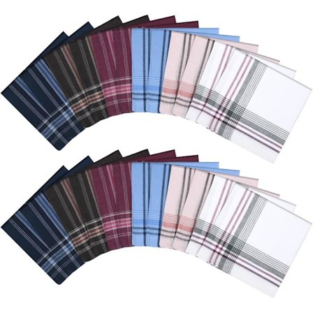 Stoflommetørklæder til mænd, 24-pak bomuldslommetørklæder til mænd, traditionelle lommetørklæder til mænd, 36 cm x 36 cm, 24 stk., One Size-XF1-