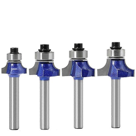 Sett med 4 avrundede kantfreser med 6 mm skaft, karbidfresestål med lager for trebearbeiding
