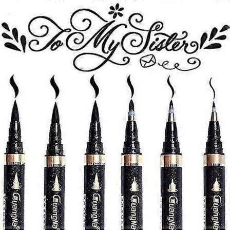 Kalligrafi Penne, 6 stk Kalligrafi Pen Sæt til Lettering, Sort Penselmarkør Pen Hånd Lettering Penne (4 Størrelser)