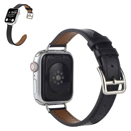 Apple Watch 42mm - 44mm yksinkertainen aito nahkaranneke - Musta