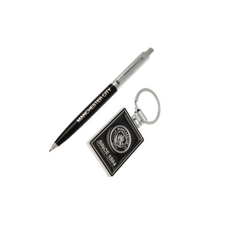 Manchester City FC Penna och Nyckelring Set One Size Svart/Silver Black/Silver One Size