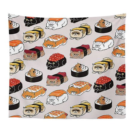 Katt Sushi Trykk Gobeliner For Dekorasjon