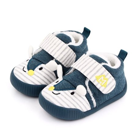 Baby Flickskor Första promenadstrumpa Tofflor Spädbarnssneakers Spjälsäng Skor (blå mus, 6-12 månader)
