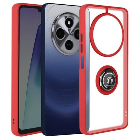 Fodral till Xiaomi Redmi 14C - AVIZAR - Metal Ring Video Support - Röd