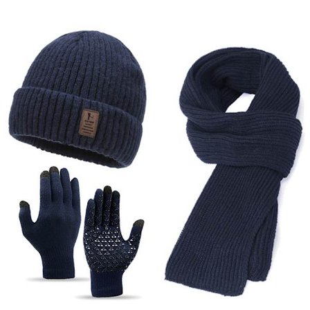 Warm Knitted 3-Piece Set for Men: Beanie, Scarf, and Gloves