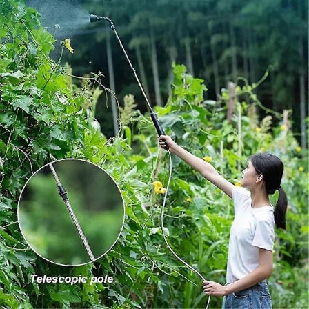 Elektrisk spruta med 4m slangar Trädgårdsbevattning med 2 munstycken Typ-C/USB Teleskopiska bevattningsverktyg