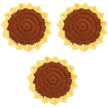 Håndlavede Flettede Underlag Til Drikkevarer, Velegnede, Hæklet Underlag Til Børns Drikkevarer (Solsikke)