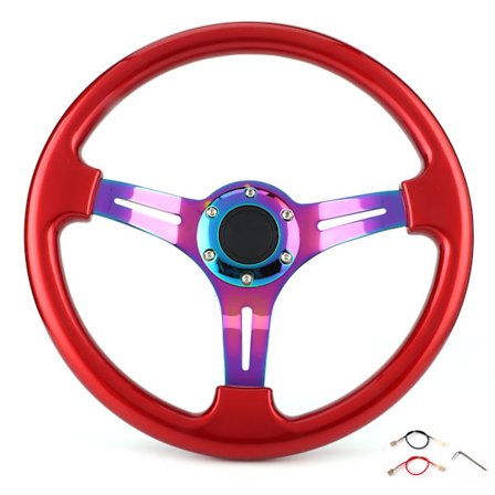 Universelt 350mm 14 tommers rødt sportsratt for racingbil, 6 hull