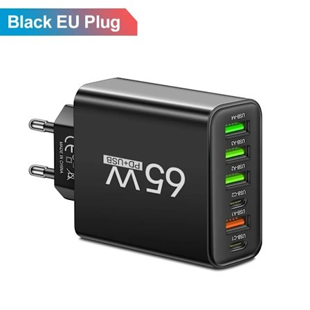 PD 65W USB-laddare Snabbladdare 6 Portar Typ C Mobilladdare För Iphone 16 15 Pro Max Xiaomi Huawei Samsung Snabbladdare
