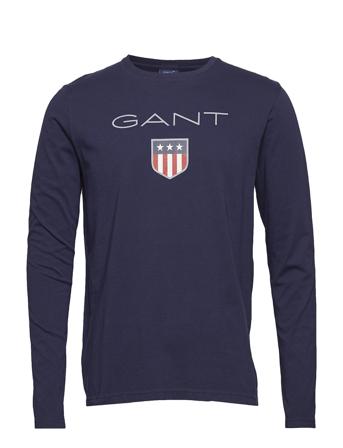 Shield Ls T-Shirt T-Langærmet Skjorte Blå GANT