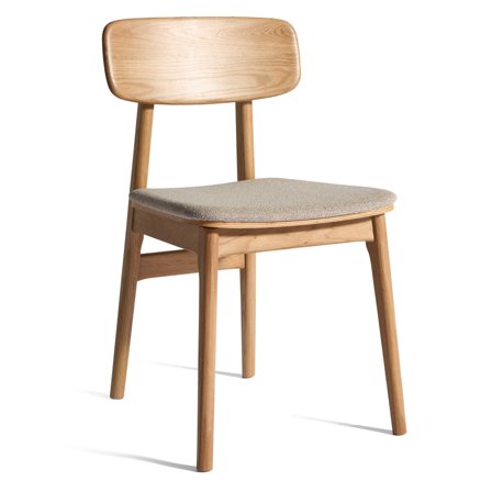 Balo spisebordsstol, egetræ, beige stof - 55x46,5x82cm - Nordisk komfortabel spisebordsstol i massiv eg & polyester stof - Perfekt spisestol til 