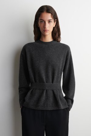 COS Women's Belt Detail Merino Wool Jumper in Grey