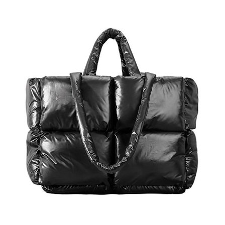 Stor Puffer Tote Bag Quiltad Puffer Handväska SVART