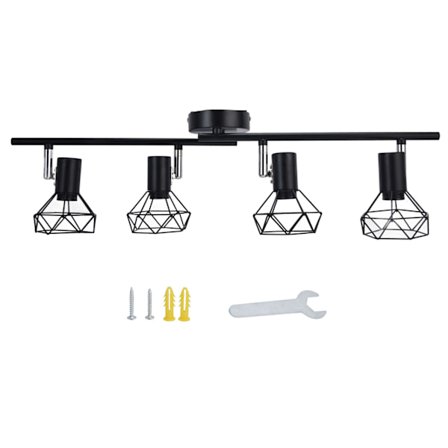 E14 Spotlight Base Justerbar 4 Hoved Hul Jern Smedejerns Loftslampeholder til Butik Udstillingshal Sort 85‐265V