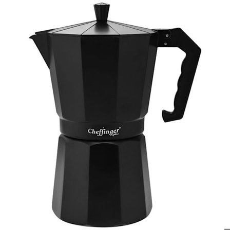 Kaffe Kanna 560ml 12 Koppar i Aluminium med Ergonomiskt Handtag Cheffinger Svart