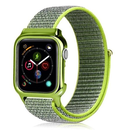 Apple Watch Series 4 44 mm klockarmband i slitstark nylon - Grön / Silver