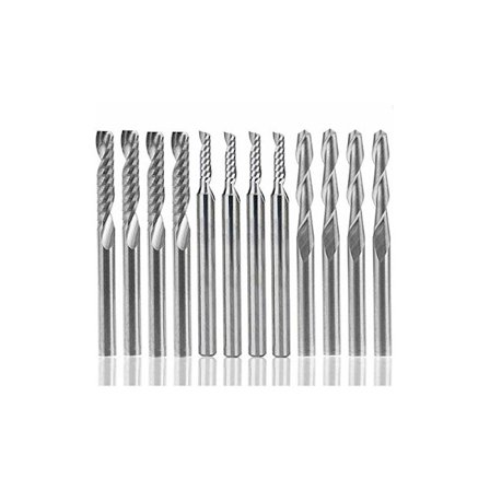 12 stk. wolframcarbid-skær, 4 stk. 1/8" CNC-fræsebits dobbeltfløjtede værktøjer + 8 stk. enkeltkantede skær (2 typer) til nylon, harpiks, ABS, akryl, 