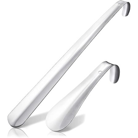 Skohorn i rustfritt stål, langt skohorn i metall Pakke med 2 skohorn - 42 & 16 cm, langt rustfritt stål, meget robust design Perfekt for reiser