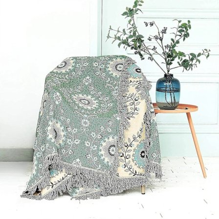 /EA/Bomullsfilt Boho 150x200cm, Dubbelsidig vävd sängöverkast med fransar Soffilt Arm