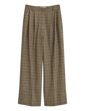 GANT Checked Pleated Wool Blend Pants - Brown - 34