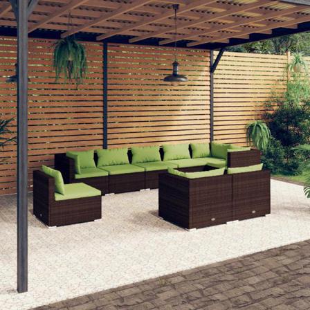 Vidaxl Loungegrupp För Trädgården Med Dynor 9 Delar Konstrotting Brun
