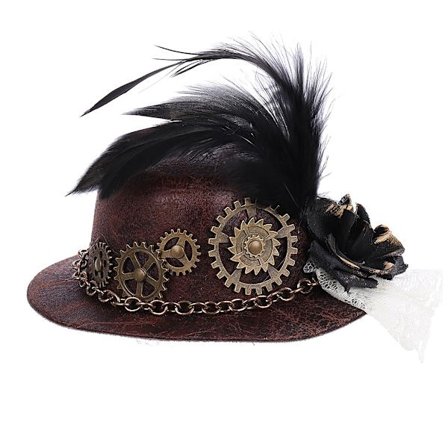Dam Mini Top Hat Steampunk Antique Gear Chain Blommig Bowler Jazz Cap Dräkt