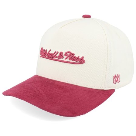 Mitchell & Ness - Own Brand Luxury Script Pro Crown Cream/Red A-Frame Adjustable Adjustable Beige Cap - @ Hatstore