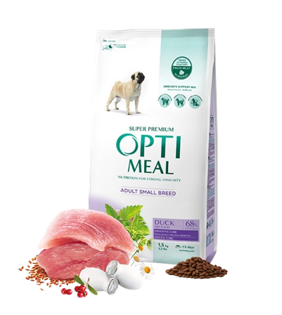 Optimeal - Complete dry pet food for adult dogs of small breeds - duck 1,5 kg - Hund - Hundefôr & hundemat - Tørrfôr for hund - ZOO.no