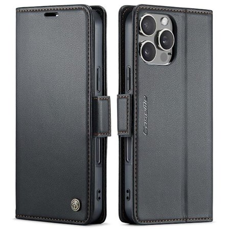 (För iPhone 12 Pro max) Tunn läderplånboksfodral med kortfack och magnetstängning