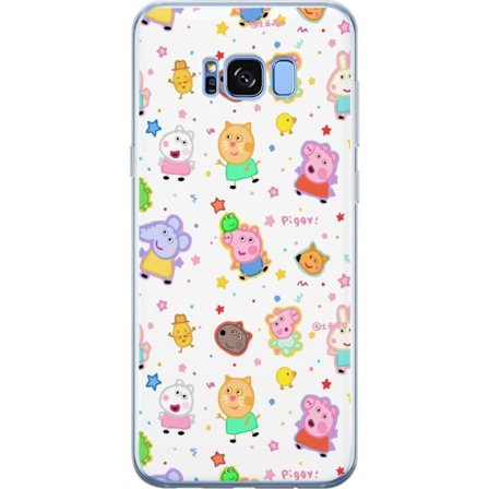 Yhteensopiva Puhelinkuori Samsung Galaxy S8+ Värikkäät piirretyt eläinhahmot leikkisässä tyylissä tähtien ja pisteiden kera vaalealla taustalla