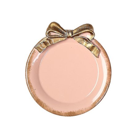 Delikat Rund Fade Med Elegant Sløjfe Dekorativt Servise Til Servering af Dessert eller Frugt (Pink)